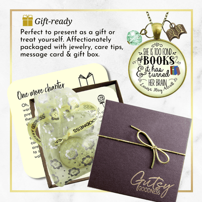 Book Necklace She Is Too Fond Literary Quote Louisa May Alcott Jewelry Green Charm - Gutsy Goodness Handmade Jewelry;Book Necklace She Is Too Fond Literary Quote Louisa May Alcott Jewelry Green Charm - Gutsy Goodness Handmade Jewelry Gifts