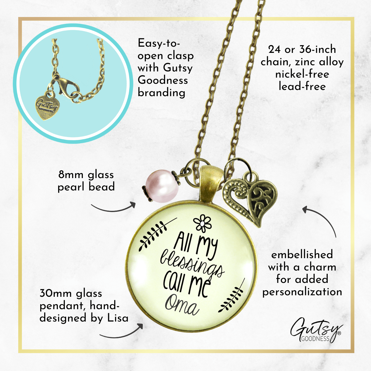 Gutsy Goodness Oma Necklace All My Blessings German Grandma Womens Family Gift Jewelry - Gutsy Goodness Handmade Jewelry;Oma Necklace All My Blessings German Grandma Womens Family Gift Jewelry - Gutsy Goodness Handmade Jewelry Gifts