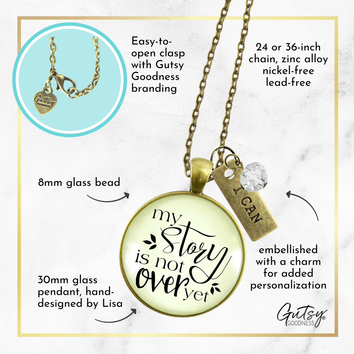 Gutsy Goodness My Story Isn't Over Yet Necklace Survivor Saying Warrior Jewelry Gift - Gutsy Goodness Handmade Jewelry;My Story Isn't Over Yet Necklace Survivor Saying Warrior Jewelry Gift - Gutsy Goodness Handmade Jewelry Gifts