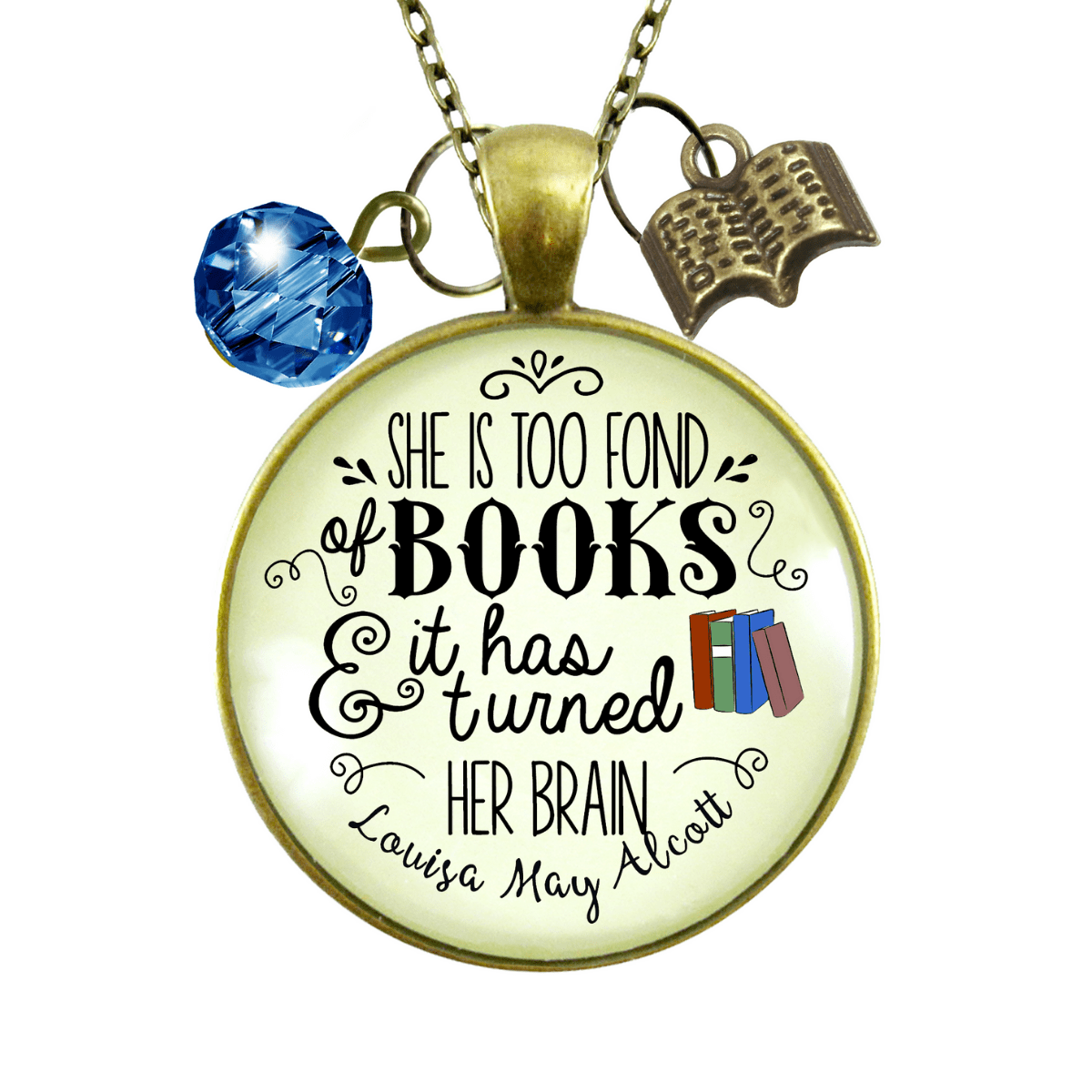 Gutsy Goodness Readers Necklace She Too Fond Of Books Louisa May Alcott Quote Jewelry Red Charm - Gutsy Goodness Handmade Jewelry;Readers Necklace She Too Fond Of Books Louisa May Alcott Quote Jewelry Red Charm - Gutsy Goodness Handmade Jewelry Gifts