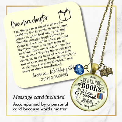 Gutsy Goodness Readers Necklace She Too Fond Of Books Louisa May Alcott Quote Jewelry Red Charm - Gutsy Goodness Handmade Jewelry;Readers Necklace She Too Fond Of Books Louisa May Alcott Quote Jewelry Red Charm - Gutsy Goodness Handmade Jewelry Gifts