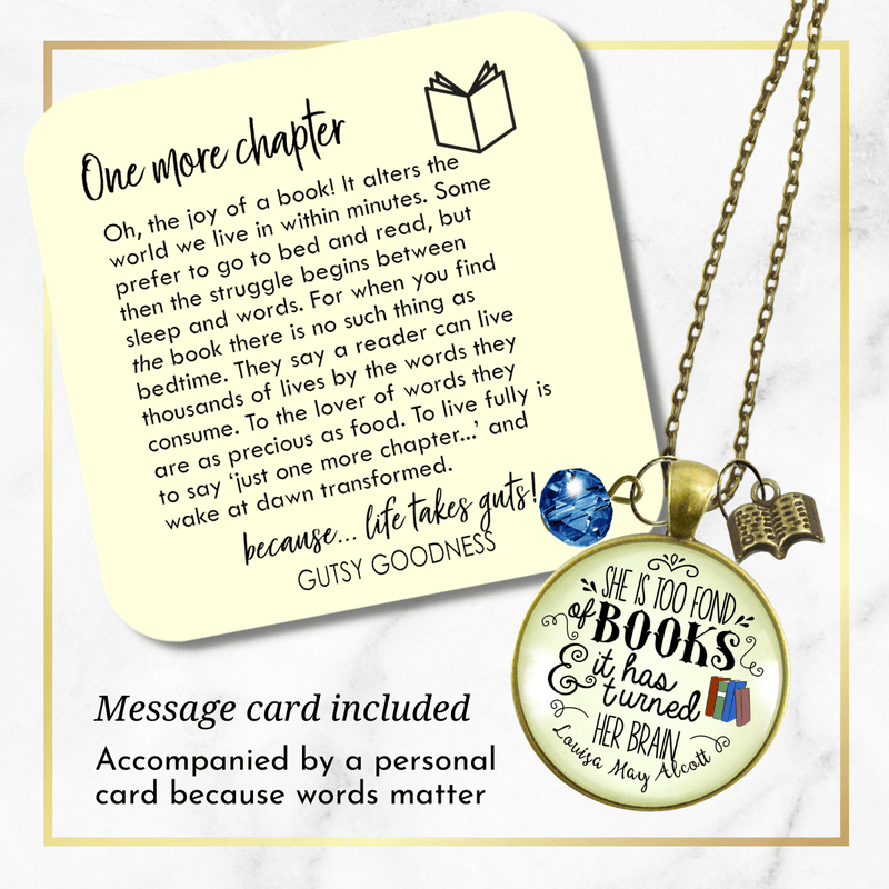 Gutsy Goodness Readers Necklace She Too Fond Of Books Louisa May Alcott Quote Jewelry Red Charm - Gutsy Goodness Handmade Jewelry;Readers Necklace She Too Fond Of Books Louisa May Alcott Quote Jewelry Red Charm - Gutsy Goodness Handmade Jewelry Gifts
