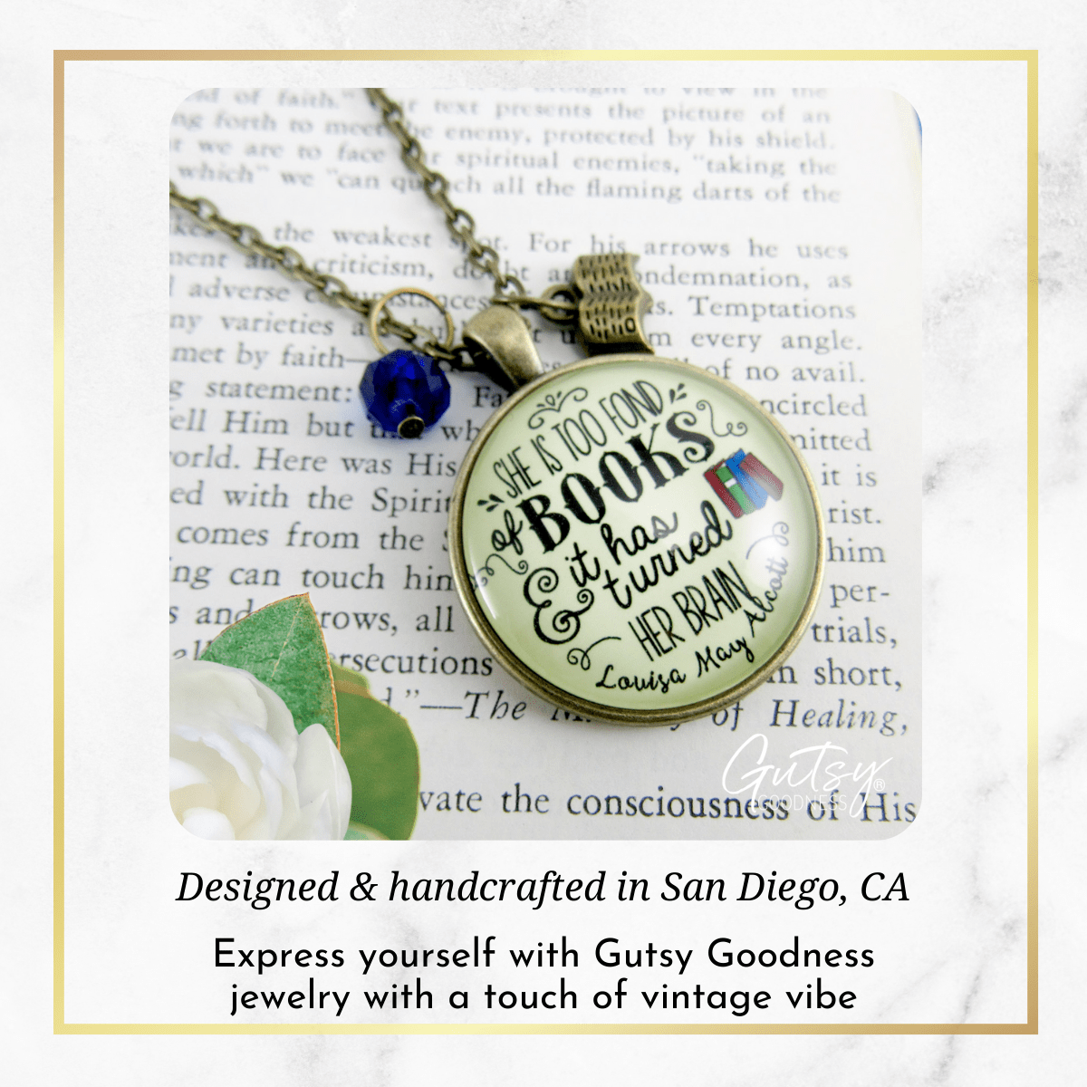 Gutsy Goodness Readers Necklace She Too Fond Of Books Louisa May Alcott Quote Jewelry Red Charm - Gutsy Goodness Handmade Jewelry;Readers Necklace She Too Fond Of Books Louisa May Alcott Quote Jewelry Red Charm - Gutsy Goodness Handmade Jewelry Gifts