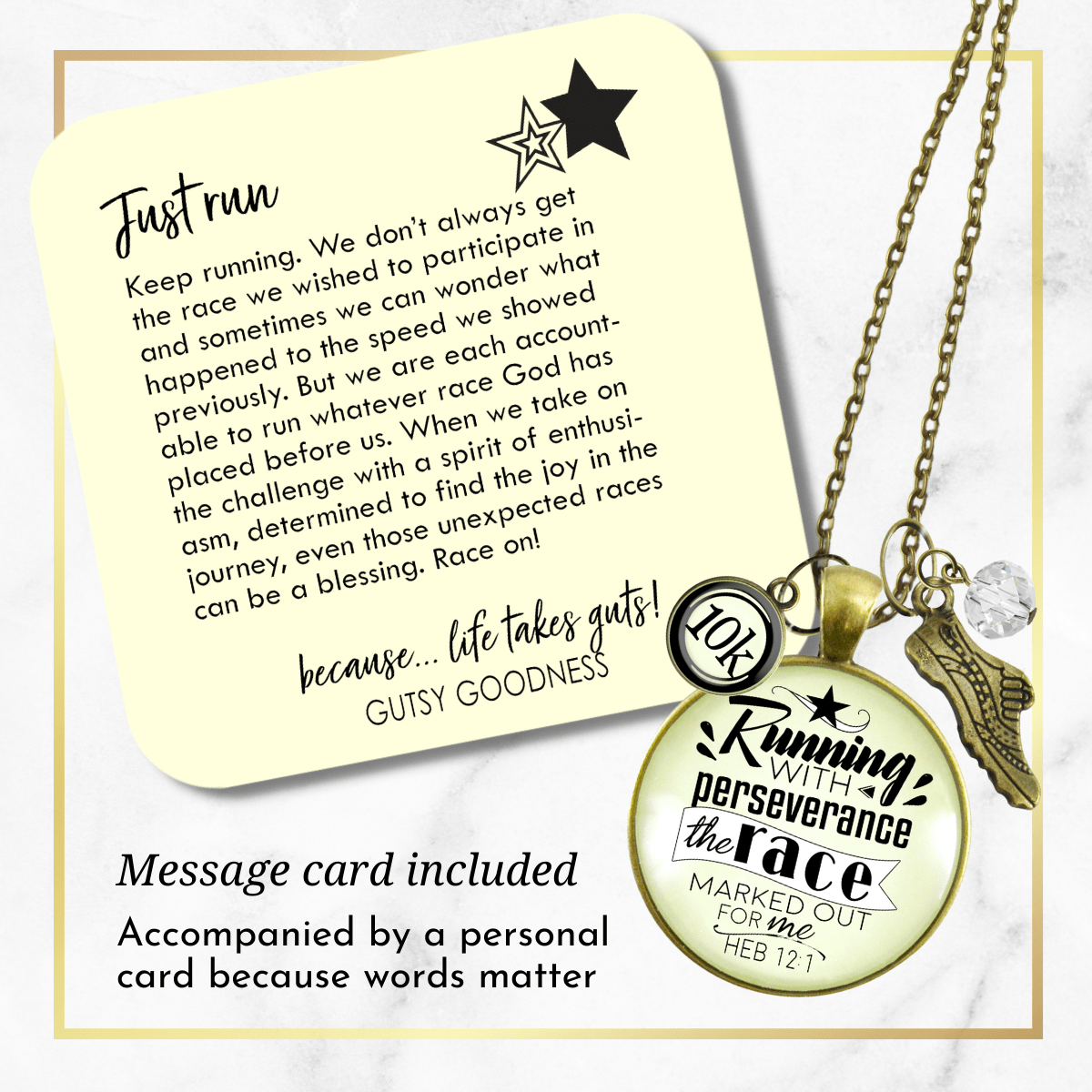 Runners Half Marathon Necklace 10k Run Perseverance Faith Jewelry - Gutsy Goodness Handmade Jewelry Gifts