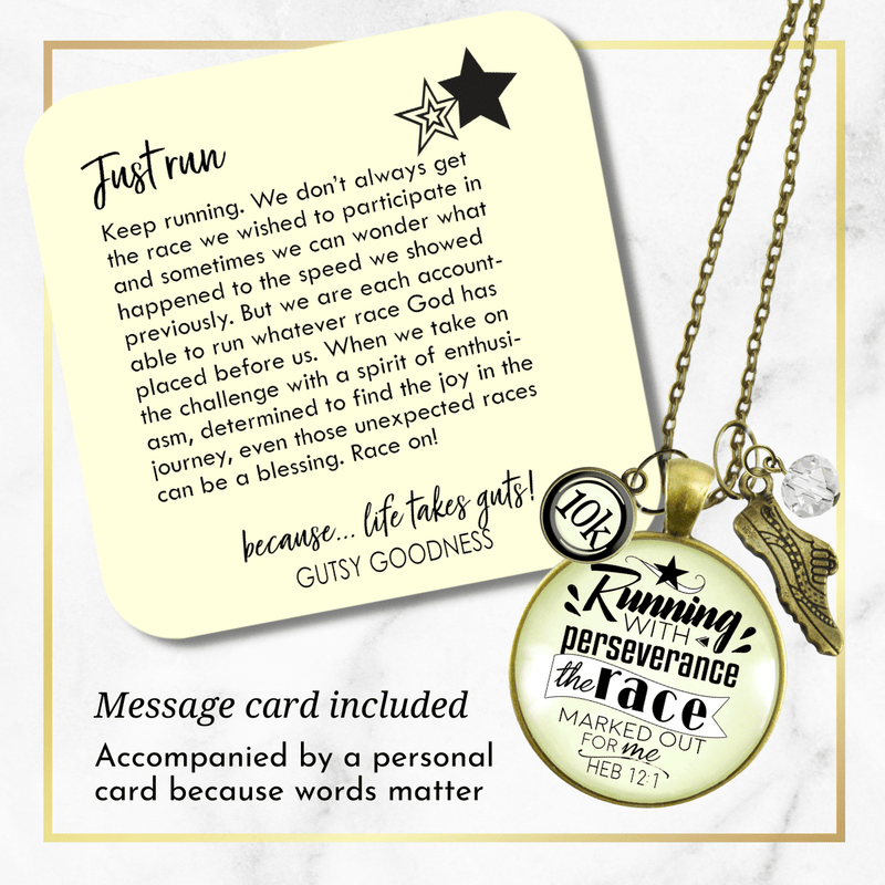 Runners Half Marathon Necklace 10k Run Perseverance Faith Jewelry - Gutsy Goodness Handmade Jewelry Gifts