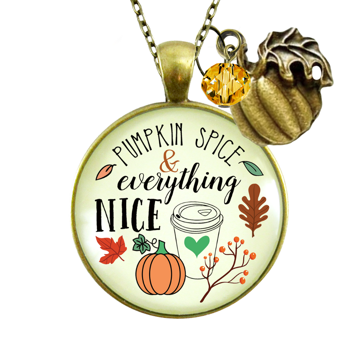 Gutsy Goodness Pumpkin Spice Necklace October Autumn Latte Theme Charm Jewelry - Gutsy Goodness Handmade Jewelry;Pumpkin Spice Necklace October Autumn Latte Theme Charm Jewelry - Gutsy Goodness Handmade Jewelry Gifts