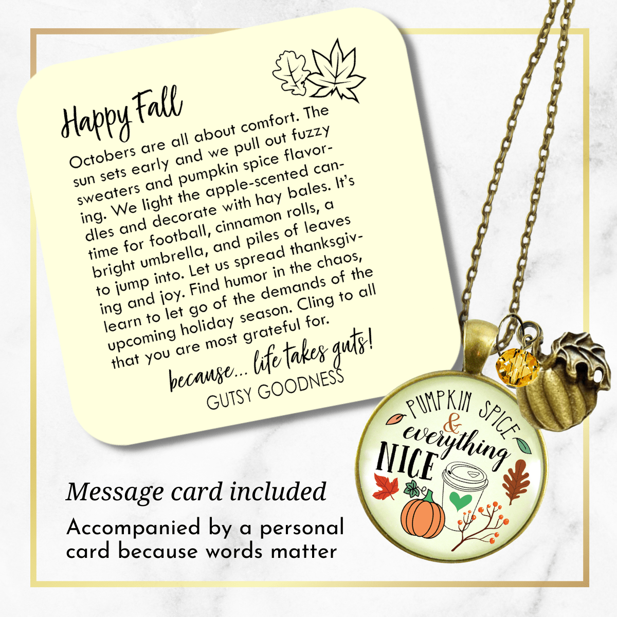 Gutsy Goodness Pumpkin Spice Necklace October Autumn Latte Theme Charm Jewelry - Gutsy Goodness Handmade Jewelry;Pumpkin Spice Necklace October Autumn Latte Theme Charm Jewelry - Gutsy Goodness Handmade Jewelry Gifts