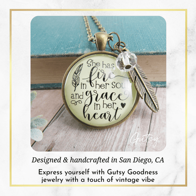 Gutsy Goodness She Has Fire In Her Soul Necklace Grace In Heart Handmade Jewelry Feather Charm - Gutsy Goodness Handmade Jewelry;She Has Fire In Her Soul Necklace Grace In Heart Handmade Jewelry Feather Charm - Gutsy Goodness Handmade Jewelry Gifts