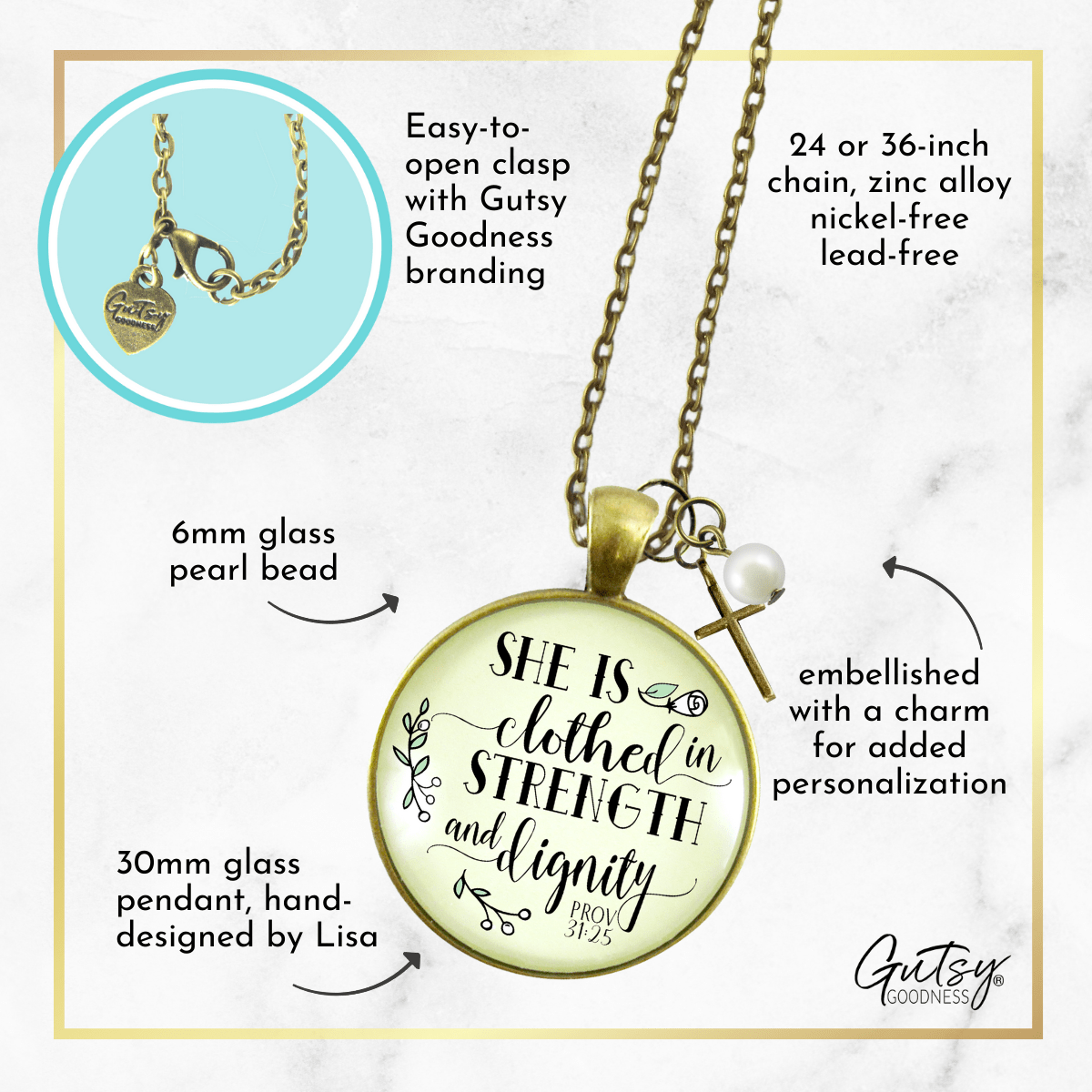 Gutsy Goodness Faith Necklace She Clothed Strength Dignity Women Truth Proverb 31 Believer Gift - Gutsy Goodness Handmade Jewelry;Faith Necklace She Clothed Strength Dignity Women Truth Proverb 31 Believer Gift - Gutsy Goodness Handmade Jewelry Gifts