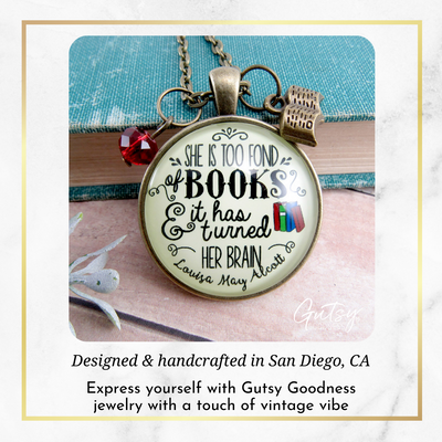 Gutsy Goodness Book Necklace She Is Too Fond Literary Louisa May Alcott Jewelry Blue Charm - Gutsy Goodness Handmade Jewelry;Book Necklace She Is Too Fond Literary Louisa May Alcott Jewelry Blue Charm - Gutsy Goodness Handmade Jewelry Gifts