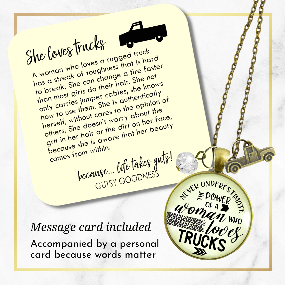 Gutsy Goodness Truck Charm Necklace Never Underestimate Woman Loves Country Jewelry - Gutsy Goodness Handmade Jewelry;Truck Charm Necklace Never Underestimate Woman Loves Country Jewelry - Gutsy Goodness Handmade Jewelry Gifts