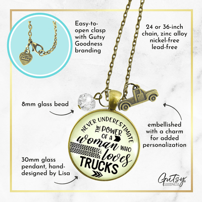 Gutsy Goodness Truck Charm Necklace Never Underestimate Woman Loves Country Jewelry - Gutsy Goodness Handmade Jewelry;Truck Charm Necklace Never Underestimate Woman Loves Country Jewelry - Gutsy Goodness Handmade Jewelry Gifts