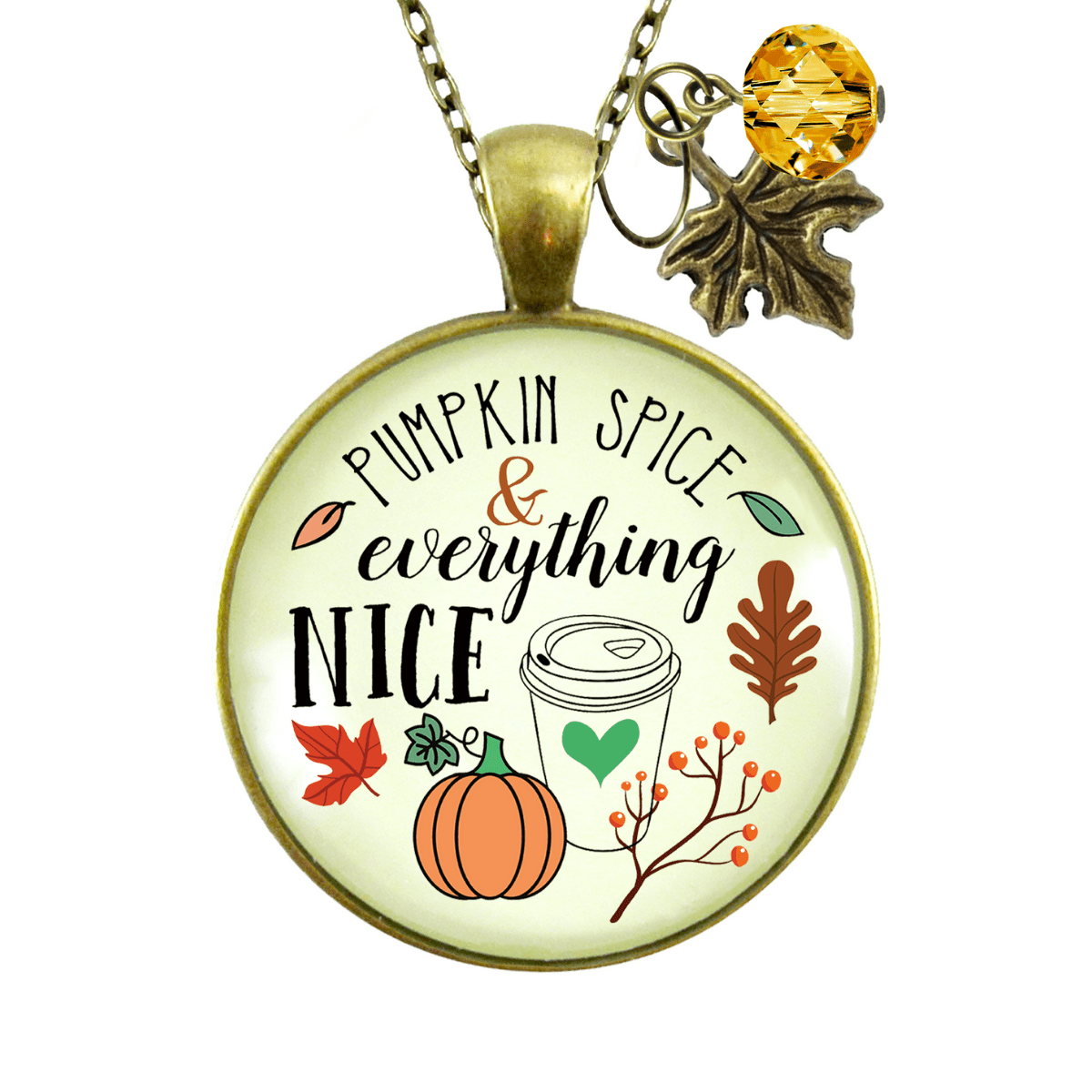 Gutsy Goodness Pumpkin Spice Necklace Latte Theme Autumn Vintage Bronze Gift Jewelry - Gutsy Goodness;Pumpkin Spice Necklace Latte Theme Autumn Vintage Bronze Gift Jewelry - Gutsy Goodness Handmade Jewelry Gifts