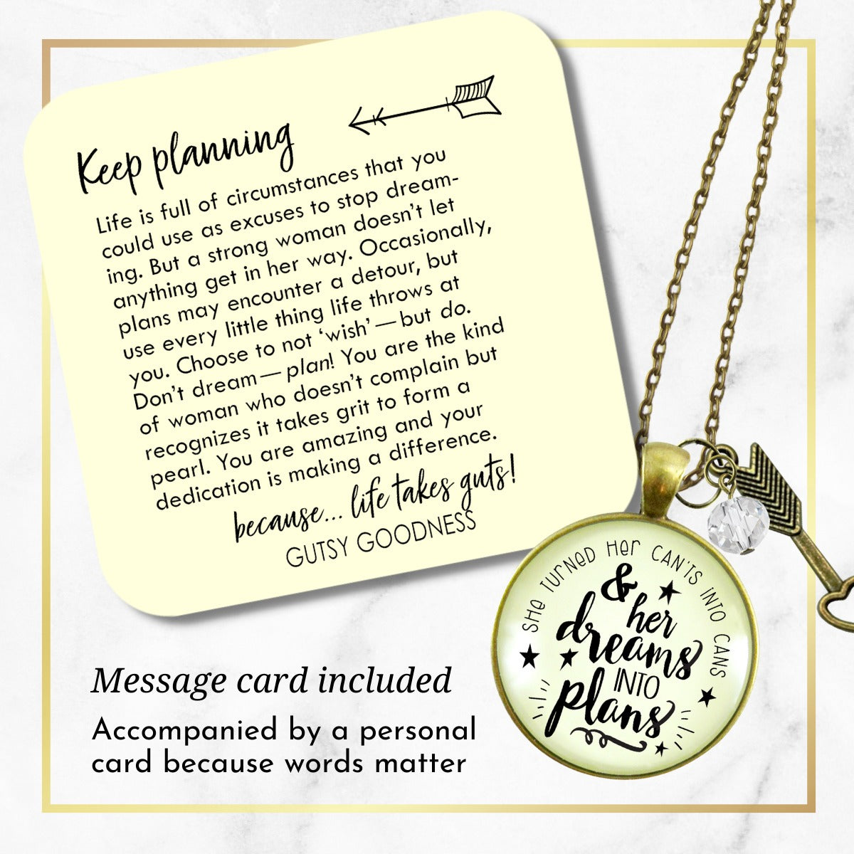 Dreams Into Plans Necklace Positive Life Words Boss Lady Jewelry  Necklace - Gutsy Goodness Handmade Jewelry