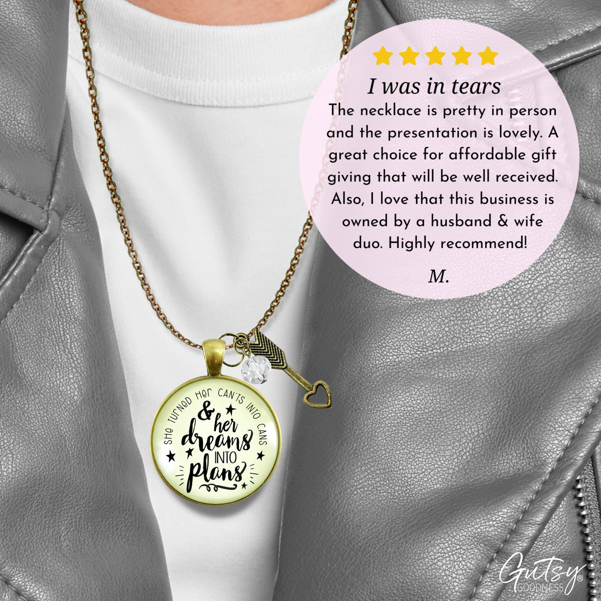 Dreams Into Plans Necklace Positive Life Words Boss Lady Jewelry  Necklace - Gutsy Goodness Handmade Jewelry