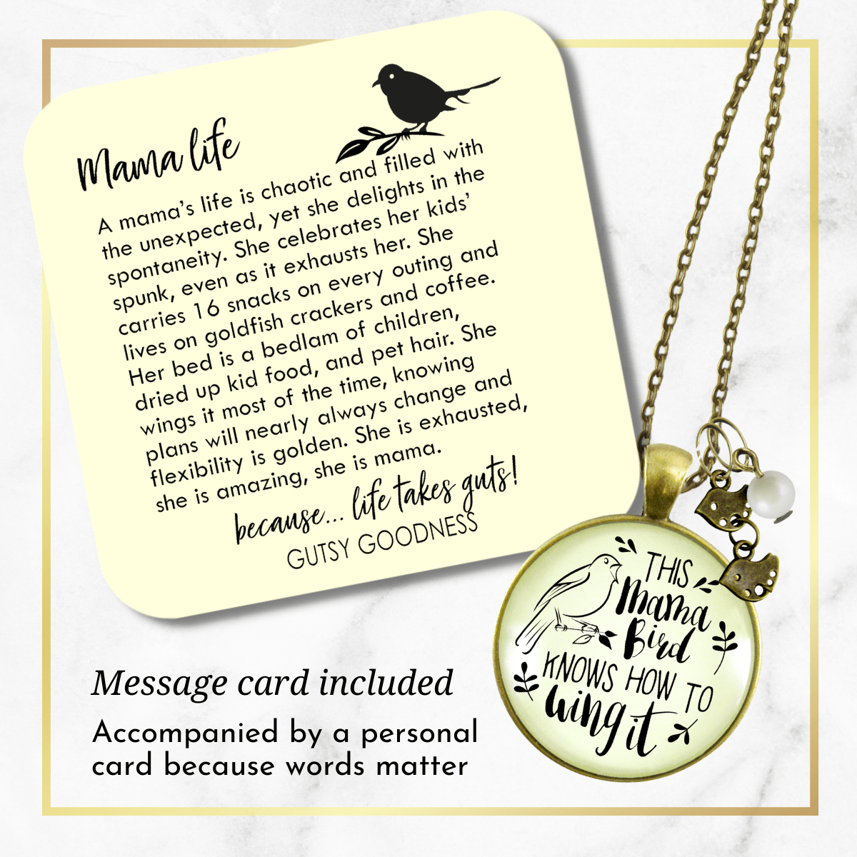 Mama Bird Necklace 2 Kids Wings It Baby Bird Charm Gift Mom Jewelry 36" - Gutsy Goodness Handmade Jewelry;Mama Bird Necklace 2 Kids Wings It Baby Bird Charm Gift Mom Jewelry - Gutsy Goodness Handmade Jewelry Gifts