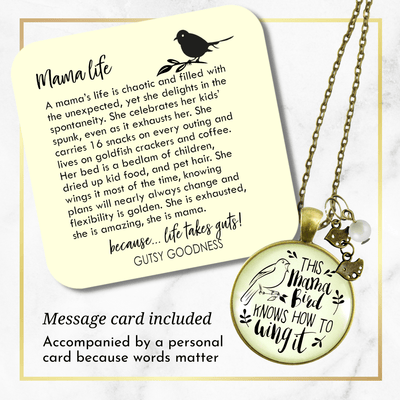 Mama Bird Necklace 2 Kids Wings It Baby Bird Charm Gift Mom Jewelry 36" - Gutsy Goodness Handmade Jewelry;Mama Bird Necklace 2 Kids Wings It Baby Bird Charm Gift Mom Jewelry - Gutsy Goodness Handmade Jewelry Gifts