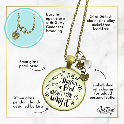 Mama Bird Necklace 2 Kids Wings It Baby Bird Charm Gift Mom Jewelry 36" - Gutsy Goodness Handmade Jewelry;Mama Bird Necklace 2 Kids Wings It Baby Bird Charm Gift Mom Jewelry - Gutsy Goodness Handmade Jewelry Gifts
