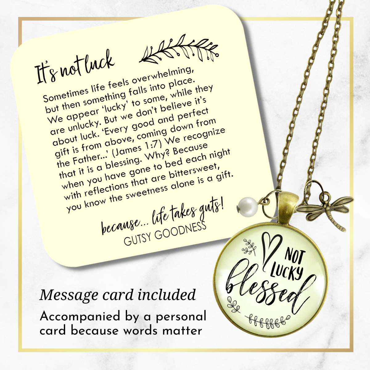Not Lucky Blessed Thankful Grateful Saying Jewelry Dragonfly Charm - Gutsy Goodness
