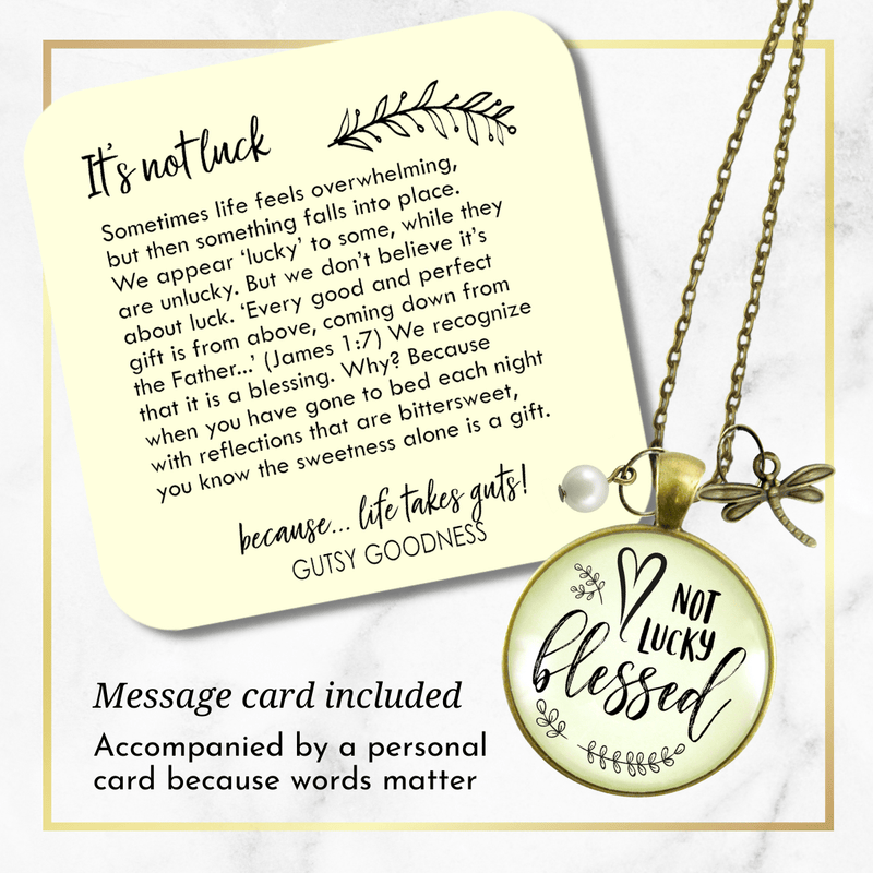 Not Lucky Blessed Thankful Grateful Saying Jewelry Dragonfly Charm - Gutsy Goodness