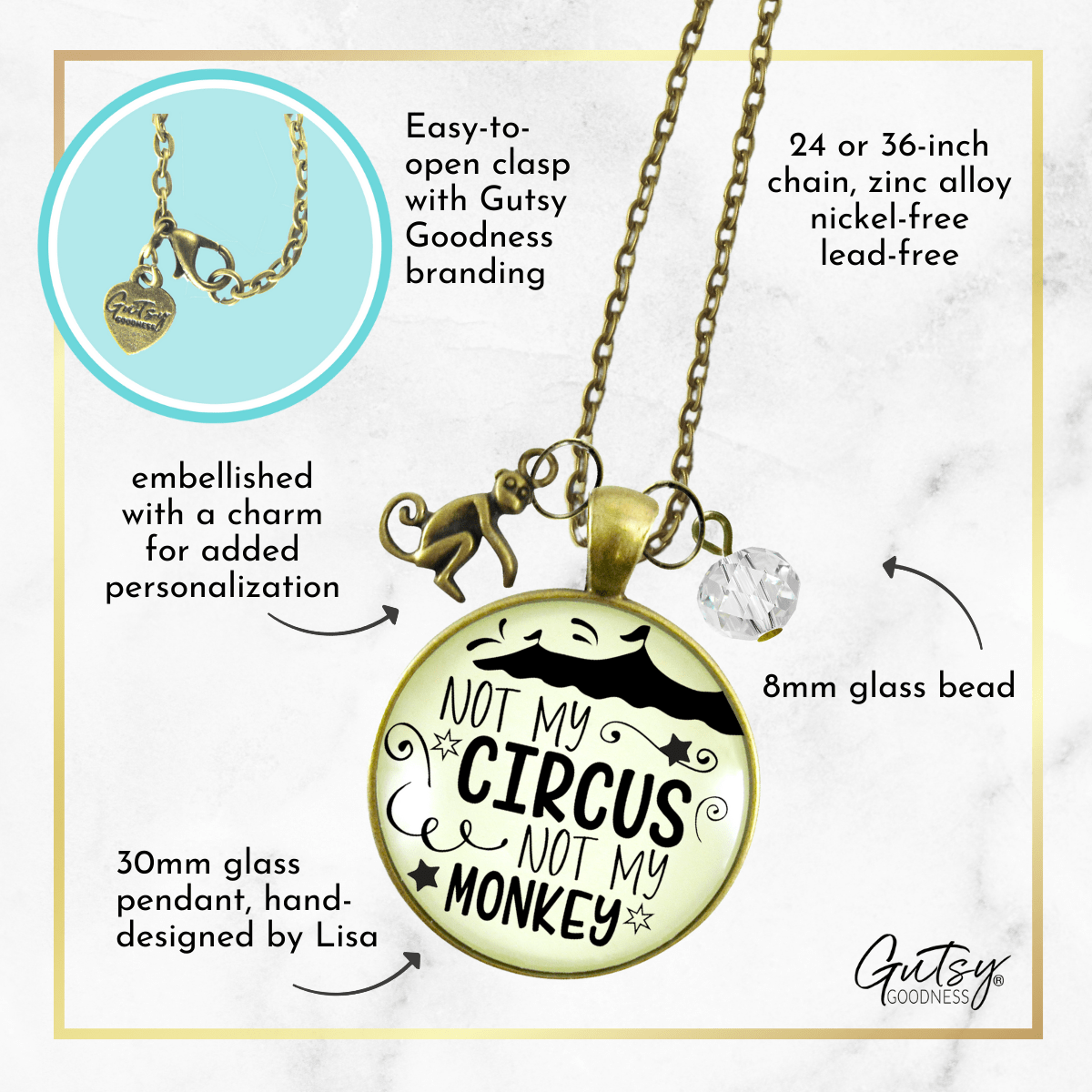 Gutsy Goodness Not My Circus Monkey Necklace Funny Attitude Novelty Jewelry Quote - Gutsy Goodness Handmade Jewelry;Not My Circus Monkey Necklace Funny Attitude Novelty Jewelry Quote - Gutsy Goodness Handmade Jewelry Gifts