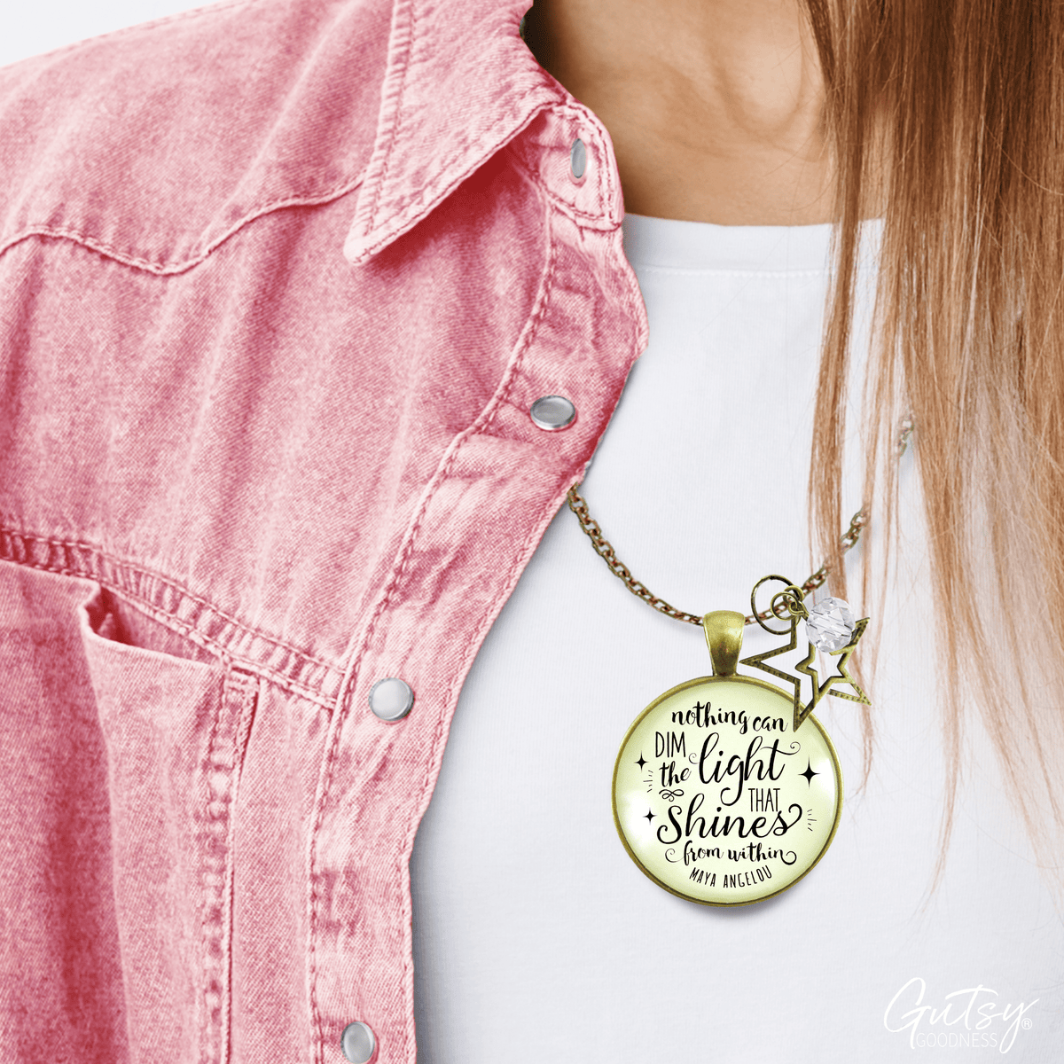 Necklace Nothing Can Dim Light That Shines Necklace Glam Life Quote Star Charm - Gutsy Goodness