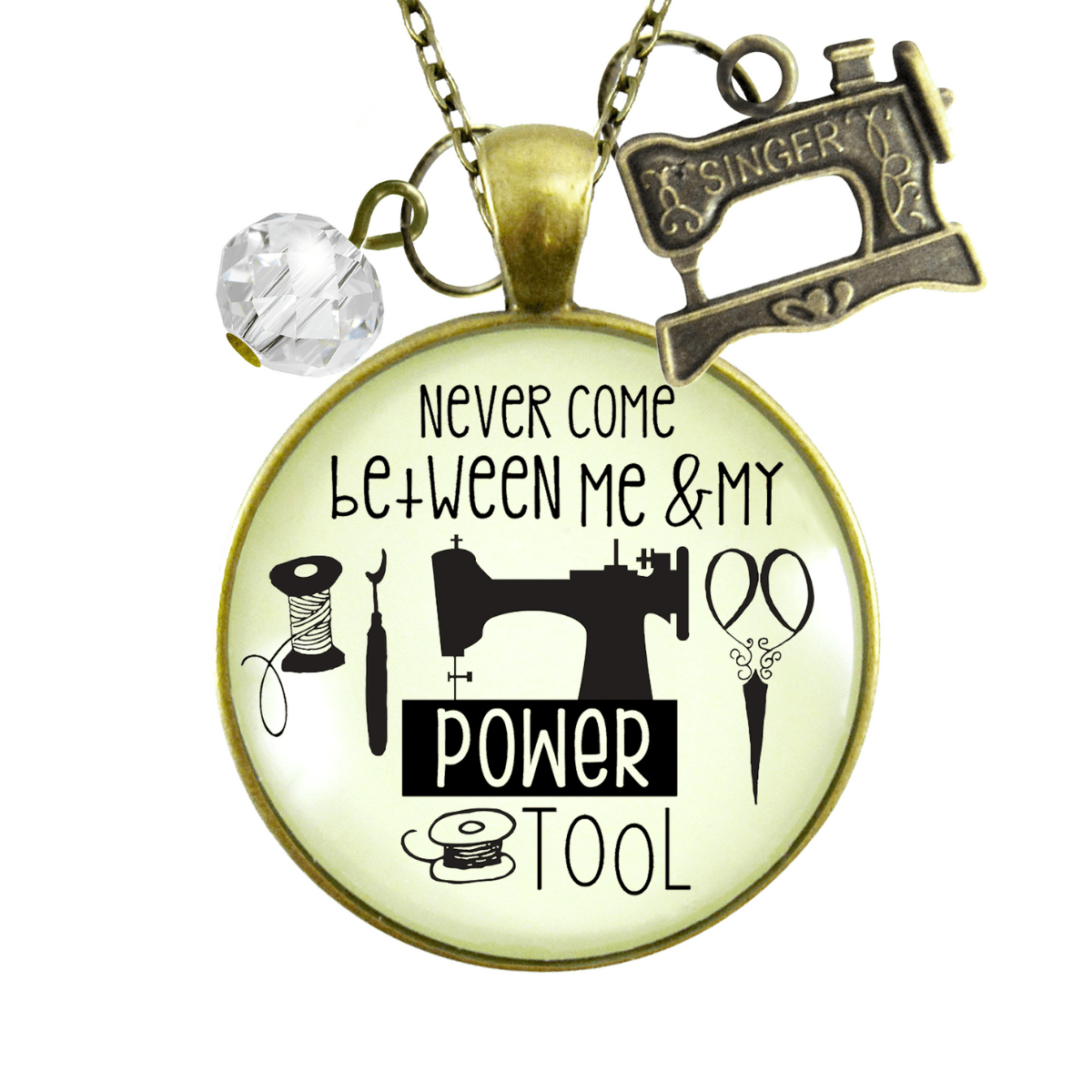 Gutsy Goodness Seamstress Necklace My Powertool Quote Sewing Jewelry Machine Charm - Gutsy Goodness Handmade Jewelry;Seamstress Necklace My Powertool Quote Sewing Jewelry Machine Charm - Gutsy Goodness Handmade Jewelry Gifts
