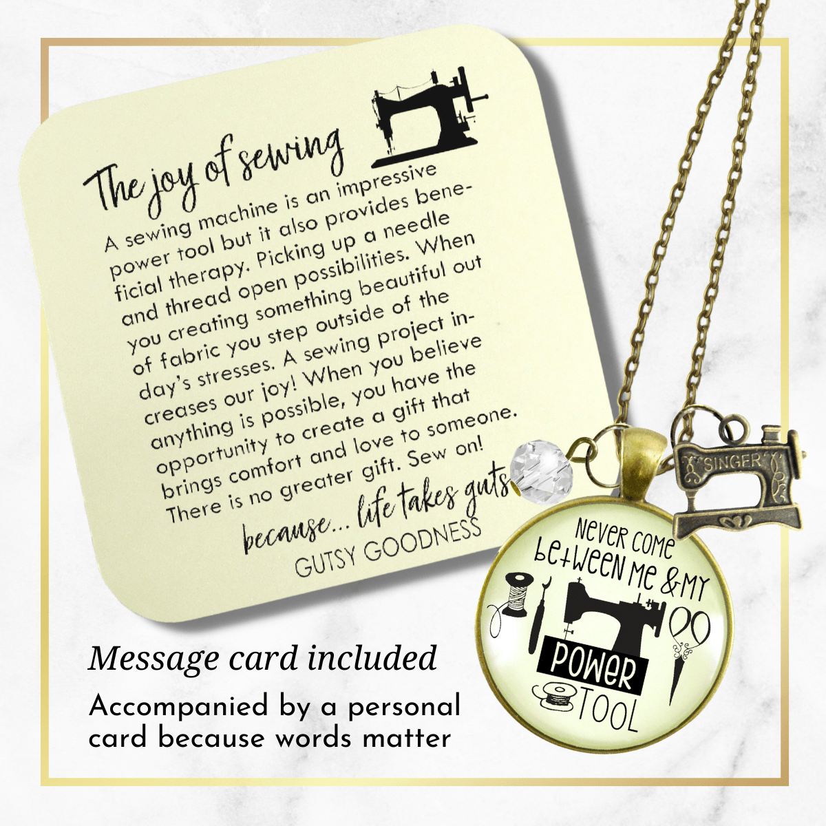 Gutsy Goodness Seamstress Necklace My Powertool Quote Sewing Jewelry Machine Charm - Gutsy Goodness Handmade Jewelry;Seamstress Necklace My Powertool Quote Sewing Jewelry Machine Charm - Gutsy Goodness Handmade Jewelry Gifts