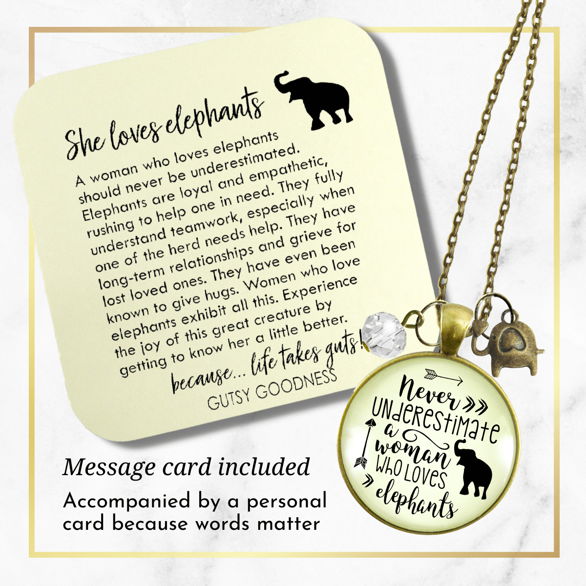 Gutsy Goodness Elephant Necklace Never Underestimate Woman Loves Mantra Boho Jewelry - Gutsy Goodness Handmade Jewelry;Elephant Necklace Never Underestimate Woman Loves Mantra Boho Jewelry - Gutsy Goodness Handmade Jewelry Gifts