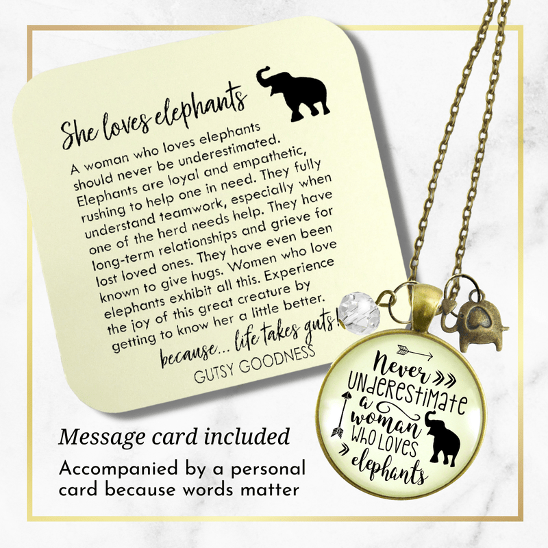 Gutsy Goodness Elephant Necklace Never Underestimate Woman Loves Mantra Boho Jewelry - Gutsy Goodness Handmade Jewelry;Elephant Necklace Never Underestimate Woman Loves Mantra Boho Jewelry - Gutsy Goodness Handmade Jewelry Gifts
