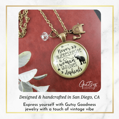 Gutsy Goodness Elephant Necklace Never Underestimate Woman Loves Mantra Boho Jewelry - Gutsy Goodness Handmade Jewelry;Elephant Necklace Never Underestimate Woman Loves Mantra Boho Jewelry - Gutsy Goodness Handmade Jewelry Gifts