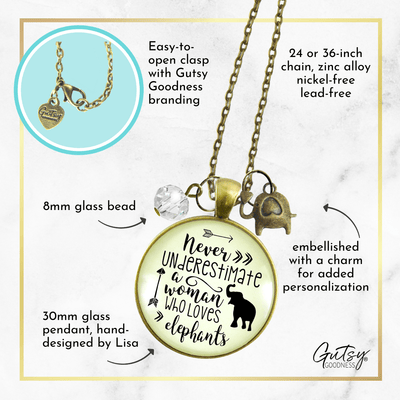 Gutsy Goodness Elephant Necklace Never Underestimate Woman Loves Mantra Boho Jewelry - Gutsy Goodness Handmade Jewelry;Elephant Necklace Never Underestimate Woman Loves Mantra Boho Jewelry - Gutsy Goodness Handmade Jewelry Gifts