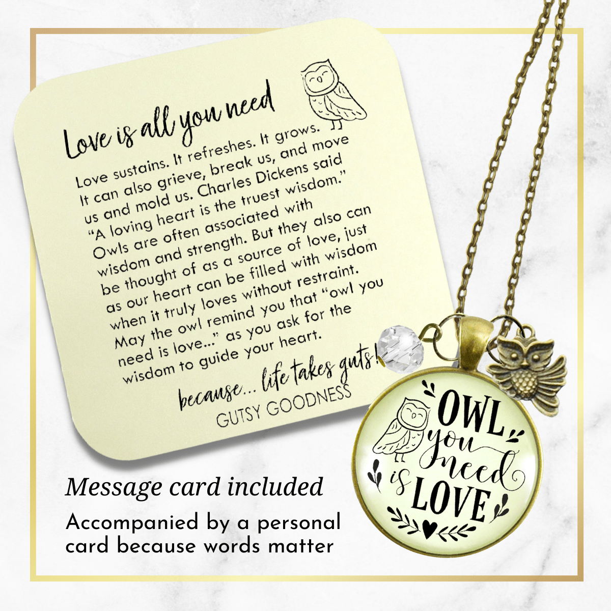 Gutsy Goodness Owl Necklace You Need Love Vintage Friendship Quote Pendant Jewelry - Gutsy Goodness Handmade Jewelry;Owl Necklace You Need Love Vintage Friendship Quote Pendant Jewelry - Gutsy Goodness Handmade Jewelry Gifts