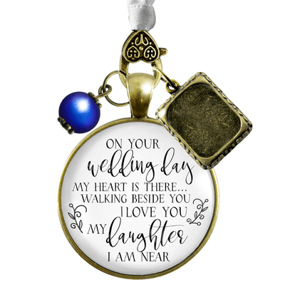 Bouquet Charm On Your Wedding Day Mom Dad White Blue Bridal Photo Memorial Frame - Gutsy Goodness Handmade Jewelry Gifts