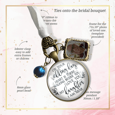 Bouquet Charm On Your Wedding Day Mom Dad White Blue Bridal Photo Memorial Frame - Gutsy Goodness Handmade Jewelry Gifts