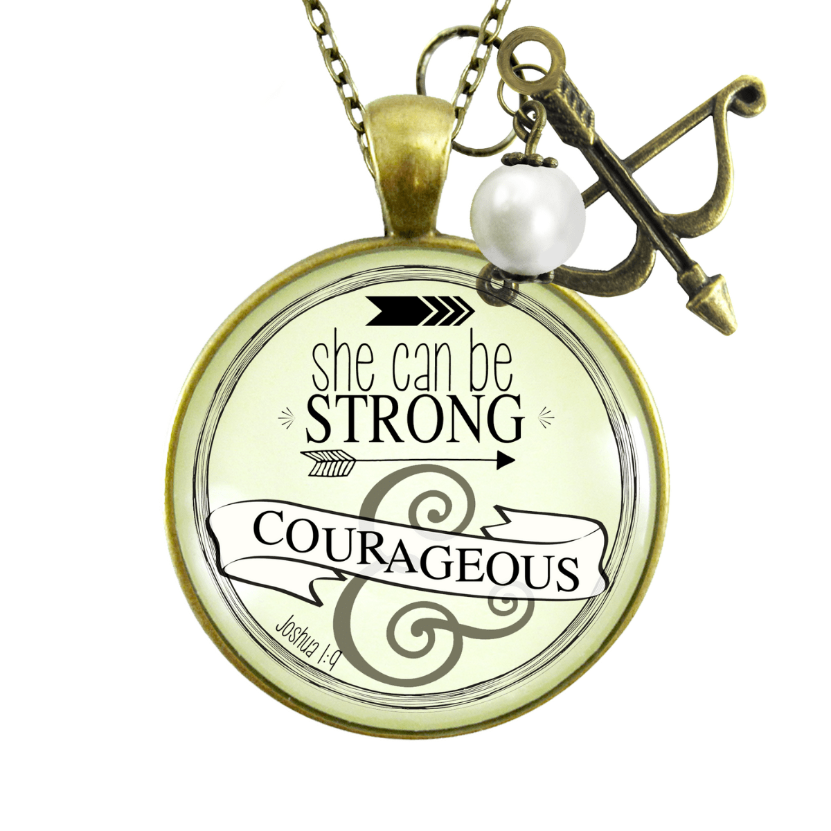 Gutsy Goodness She Can Be Strong Courageous Necklace Brave Life Quote Bow Arrow - Gutsy Goodness Handmade Jewelry;She Can Be Strong And Courageous - Gutsy Goodness Handmade Jewelry Gifts