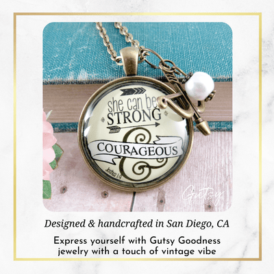 Gutsy Goodness She Can Be Strong Courageous Necklace Brave Life Quote Bow Arrow - Gutsy Goodness Handmade Jewelry;She Can Be Strong And Courageous - Gutsy Goodness Handmade Jewelry Gifts
