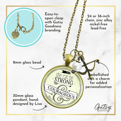 Gutsy Goodness She Can Be Strong Courageous Necklace Brave Life Quote Bow Arrow - Gutsy Goodness Handmade Jewelry;She Can Be Strong And Courageous - Gutsy Goodness Handmade Jewelry Gifts