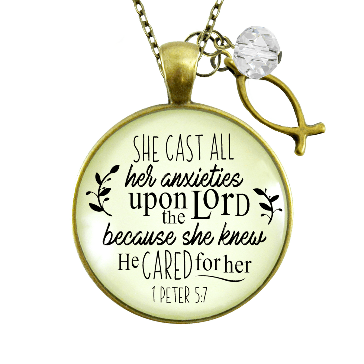 Gutsy Goodness Christian Necklace She Cast Anxieties Bible Word Jewelry Fish Charm - Gutsy Goodness Handmade Jewelry;Christian Necklace She Cast Anxieties Bible Word Jewelry Fish Charm - Gutsy Goodness Handmade Jewelry Gifts