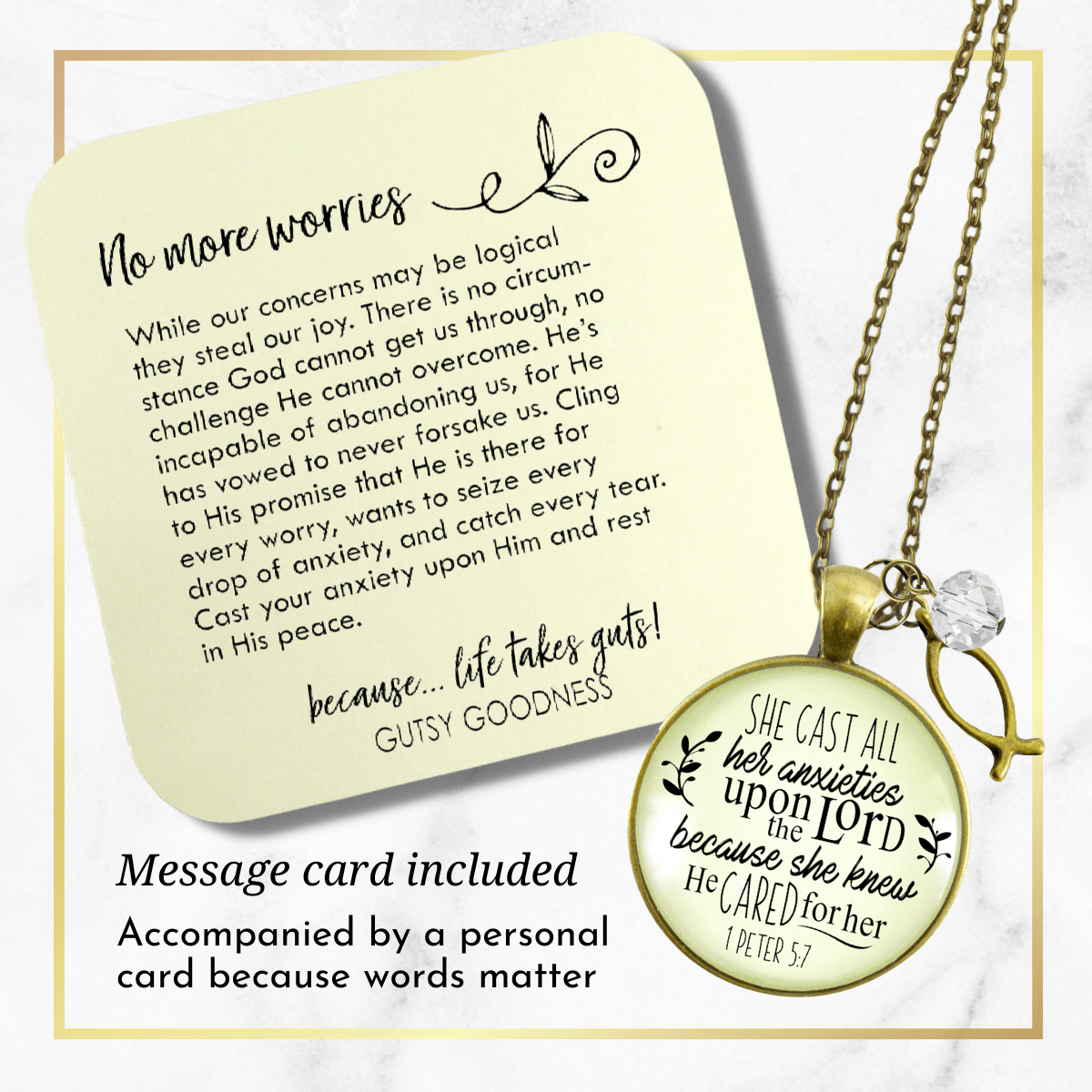 Gutsy Goodness Christian Necklace She Cast Anxieties Bible Word Jewelry Fish Charm - Gutsy Goodness Handmade Jewelry;Christian Necklace She Cast Anxieties Bible Word Jewelry Fish Charm - Gutsy Goodness Handmade Jewelry Gifts
