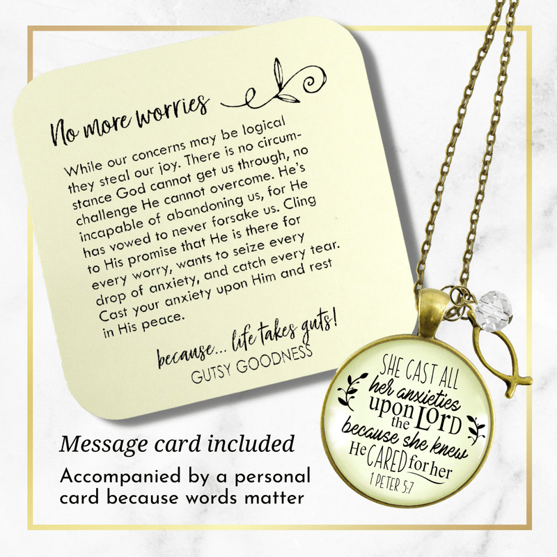 Gutsy Goodness Christian Necklace She Cast Anxieties Bible Word Jewelry Fish Charm - Gutsy Goodness Handmade Jewelry;Christian Necklace She Cast Anxieties Bible Word Jewelry Fish Charm - Gutsy Goodness Handmade Jewelry Gifts