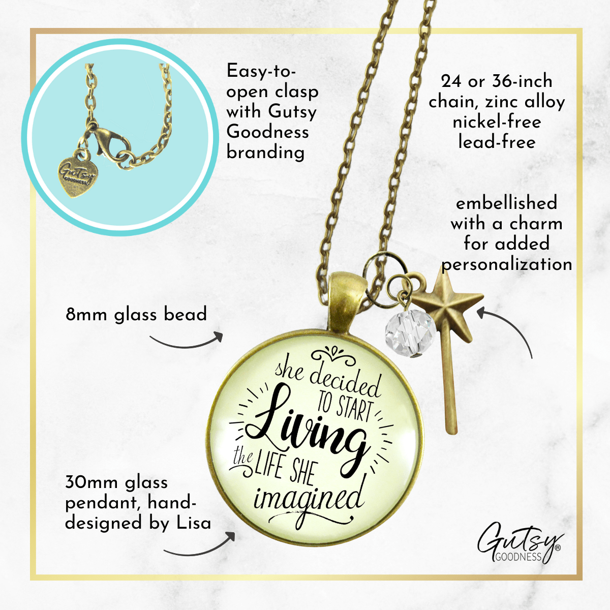 Gutsy Goodness Choice Necklace She Decided Start Living Life She Imagined Women Mantra Jewelry - Gutsy Goodness;Choice Necklace She Decided Start Living Life She Imagined Women Mantra Jewelry - Gutsy Goodness Handmade Jewelry Gifts