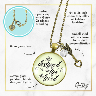 Gutsy Goodness She Designed Life Loved Necklace Purpose Inspired Brave Quote Jewelry - Gutsy Goodness Handmade Jewelry;She Designed Life Loved Necklace Purpose Inspired Brave Quote Jewelry - Gutsy Goodness Handmade Jewelry Gifts