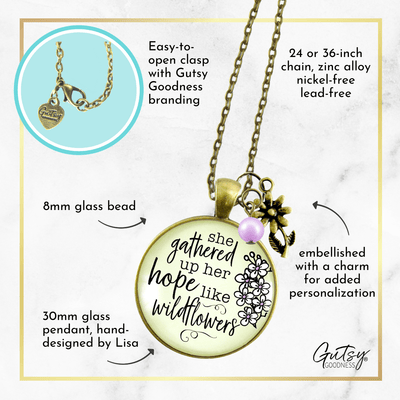 Gutsy Goodness She Gathered Hope Wildflowers Inspirational Necklace Faith Jewelry - Gutsy Goodness Handmade Jewelry;She Gathered Hope Wildflowers Inspirational Necklace Faith Jewelry - Gutsy Goodness Handmade Jewelry Gifts