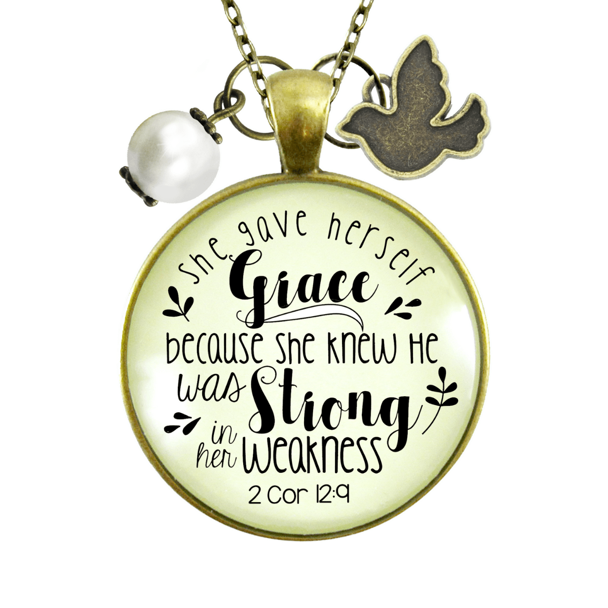 She Gave Herself Grace Christian Necklace Bible Quote Dove Jewelry