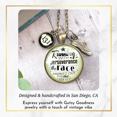 Runners Half Marathon Necklace 13.1 Run Perseverance Faith Jewelry - Gutsy Goodness Handmade Jewelry Gifts