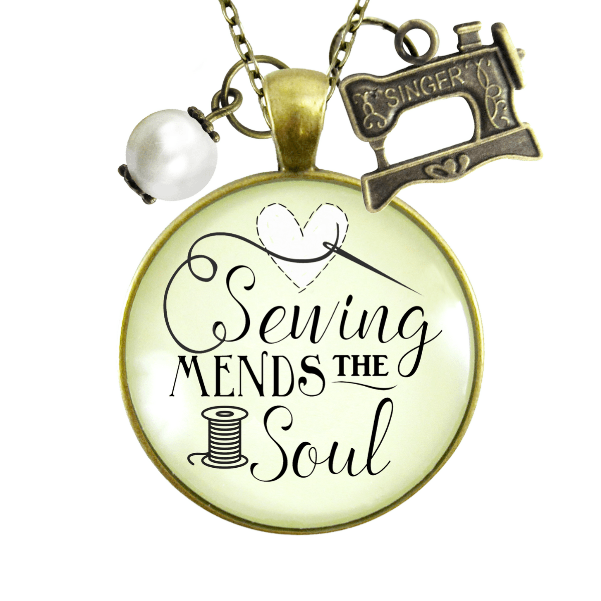 Gutsy Goodness Sewing Mends Soul Seamstress Necklace Jewelry Gift Machine Charm - Gutsy Goodness;Sewing Mends Soul Seamstress Necklace Jewelry Gift Machine Charm - Gutsy Goodness Handmade Jewelry Gifts