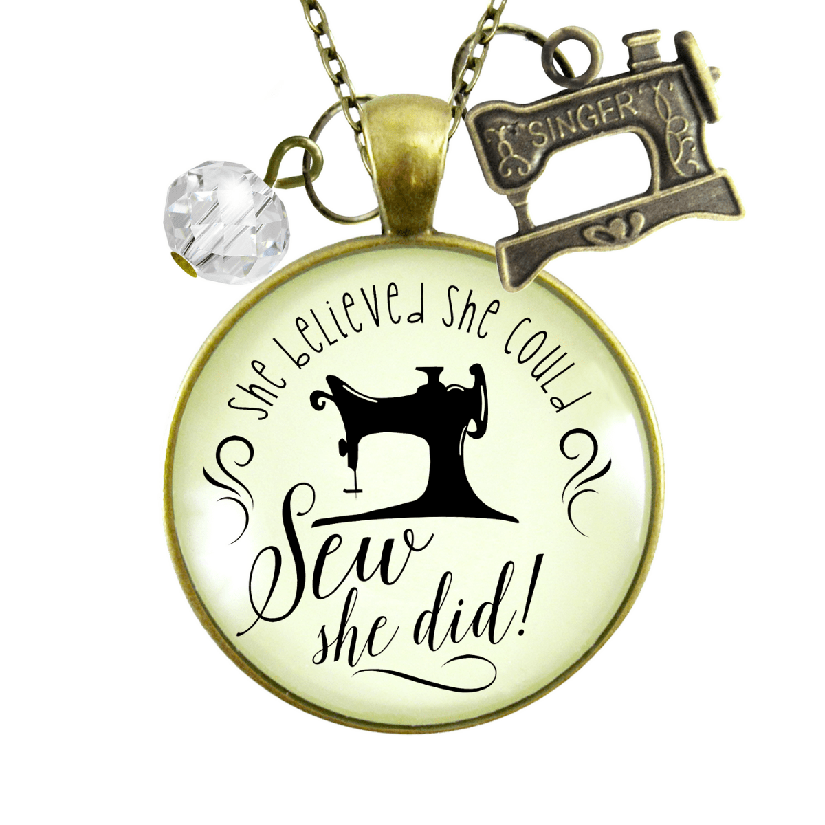 Gutsy Goodness She Believed She Could SEW She Did Seamstress Necklace Jewelry Gift - Gutsy Goodness;She Believed She Could Sew She Did Seamstress Necklace Jewelry Gift - Gutsy Goodness Handmade Jewelry Gifts