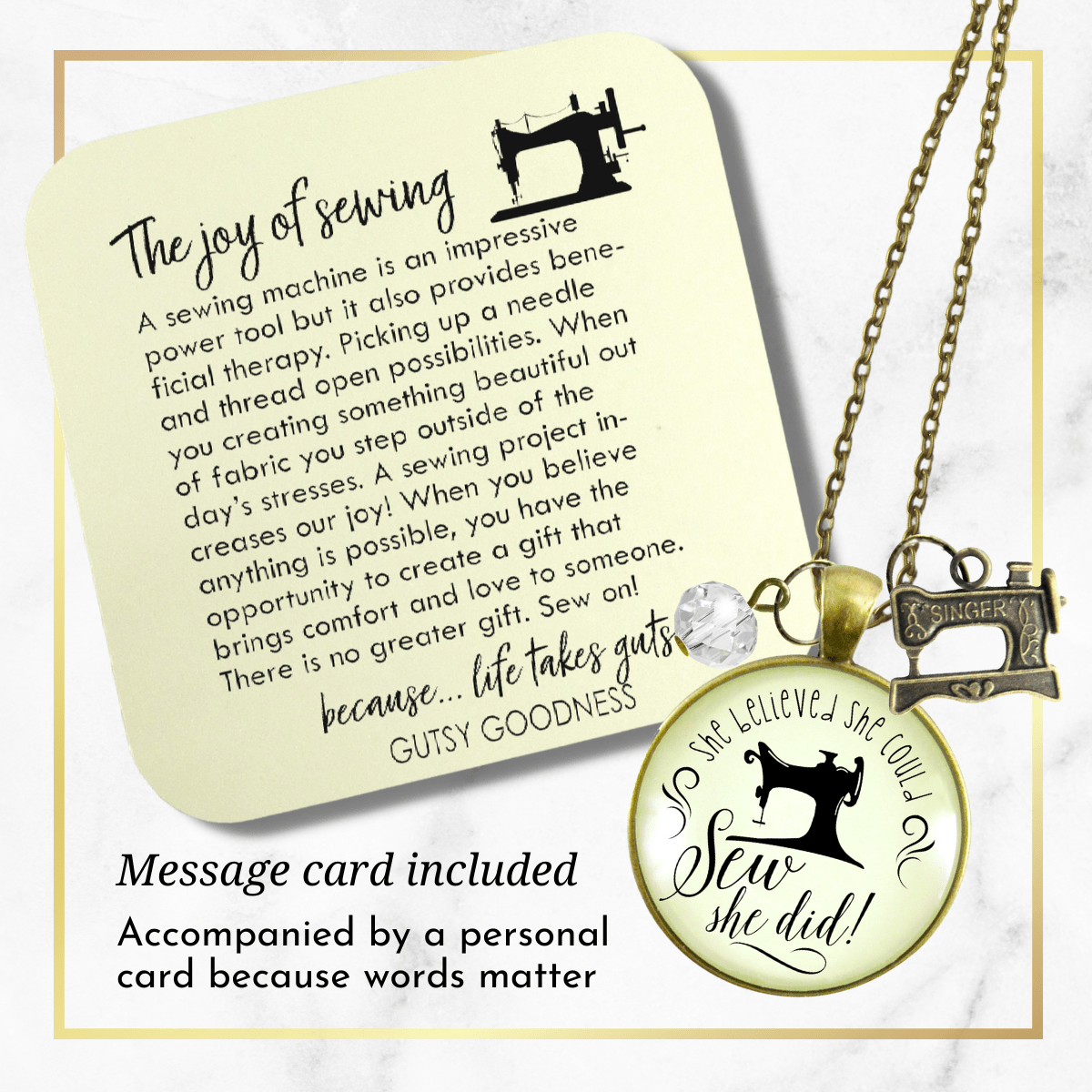 Gutsy Goodness She Believed She Could SEW She Did Seamstress Necklace Jewelry Gift - Gutsy Goodness;She Believed She Could Sew She Did Seamstress Necklace Jewelry Gift - Gutsy Goodness Handmade Jewelry Gifts