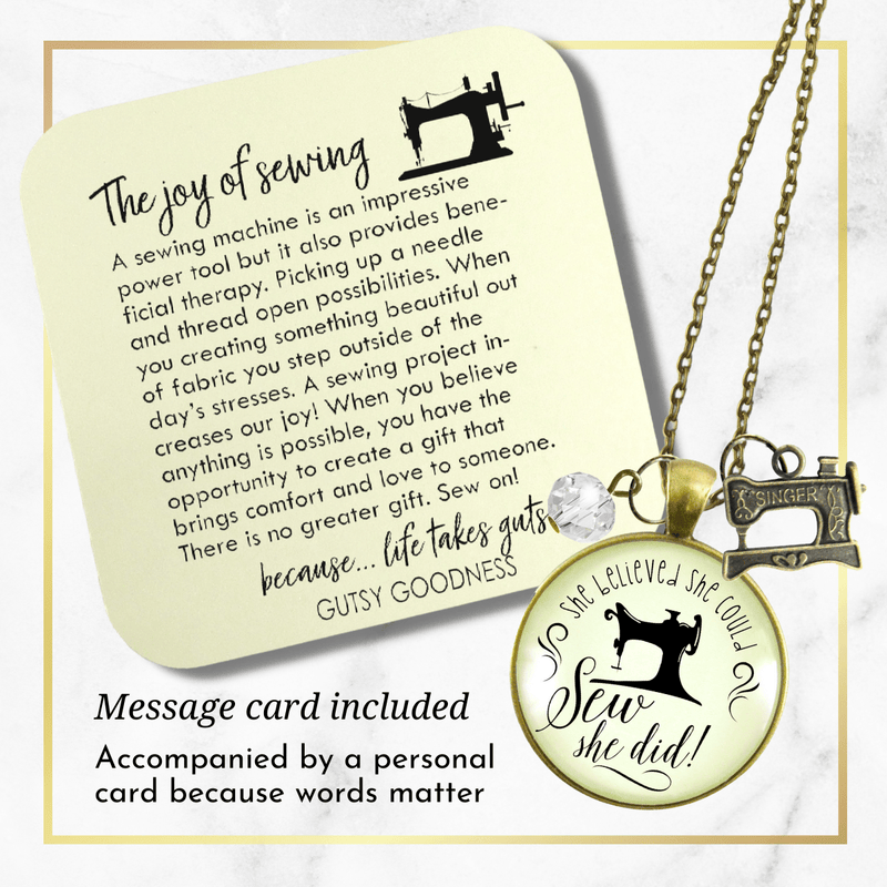 Gutsy Goodness She Believed She Could SEW She Did Seamstress Necklace Jewelry Gift - Gutsy Goodness;She Believed She Could Sew She Did Seamstress Necklace Jewelry Gift - Gutsy Goodness Handmade Jewelry Gifts